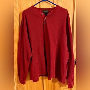 Eddie Bauer Mens XXL Dark Red Thermal VTG Cotton 90/Y2K Henley Waffle Knit 32x29